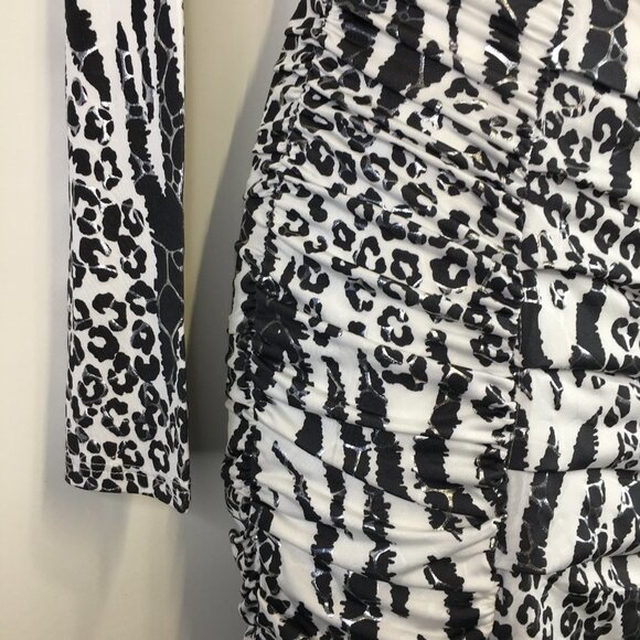 NWT Arden B Long Sleeve Pleated Cheetah Black and White Dress Size S - Picture 8 of 16